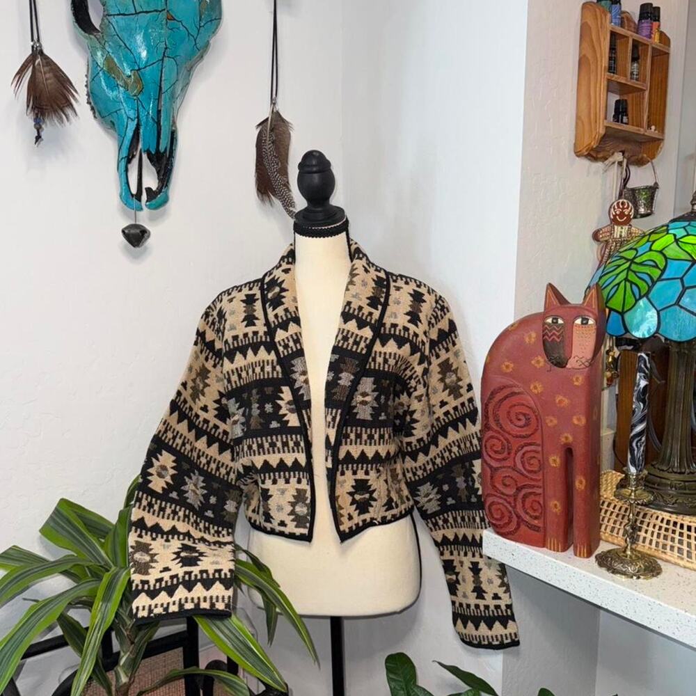 Vintage Vtg 90s boho southwestern indie tribal print tapestry jacket